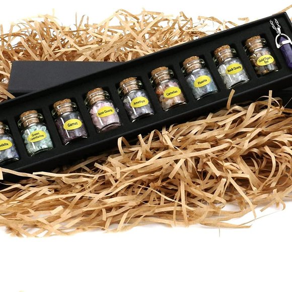 Nvzi Other - 9 Raw Crystal Mini Jars + Pendant in Case Healing Stones Spell Necklace
